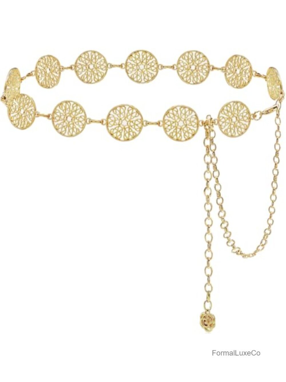 Women's Hollow Circle Gold Chain Belt Alloy Waist Dress Belt